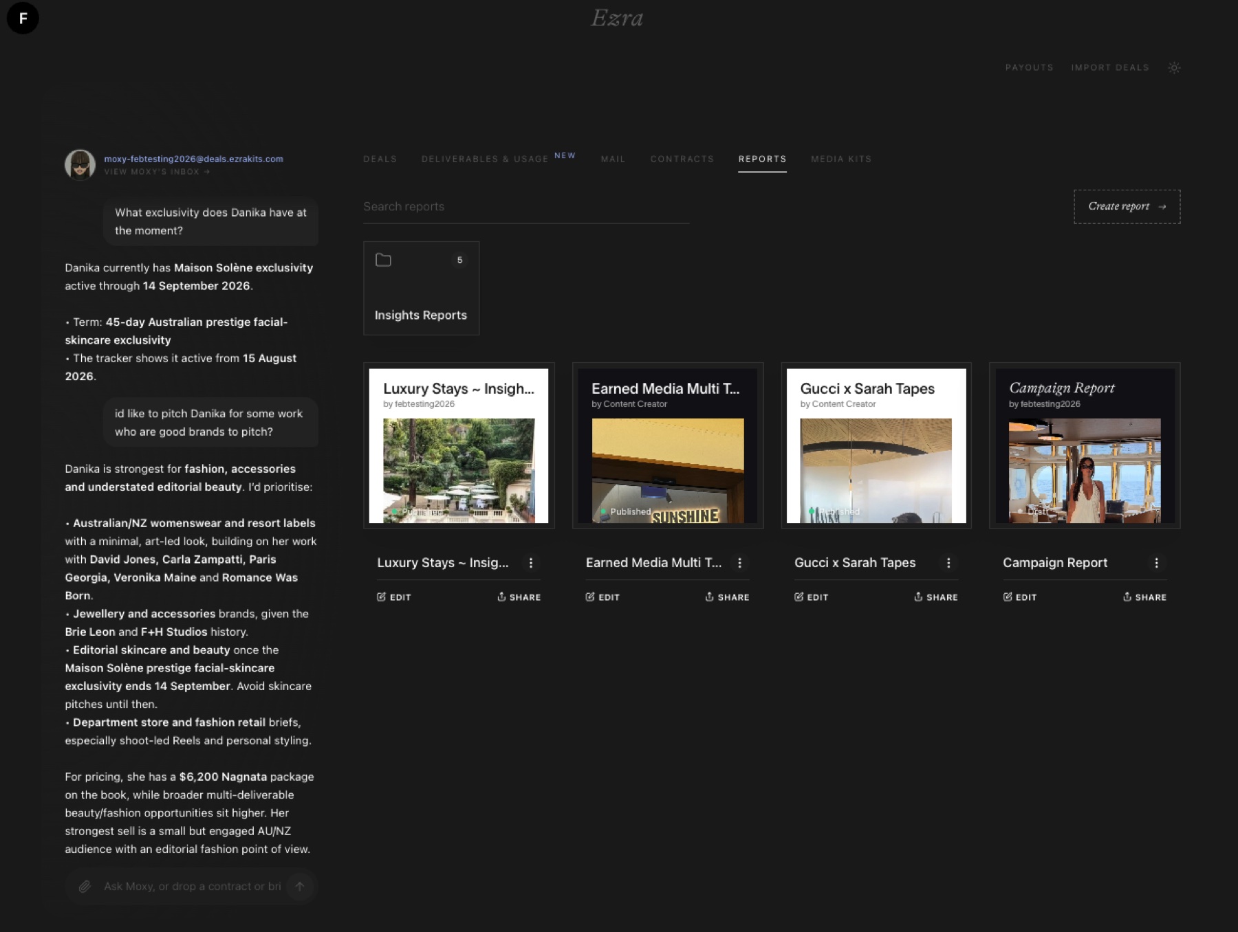 The reports library with published campaign and insights reports